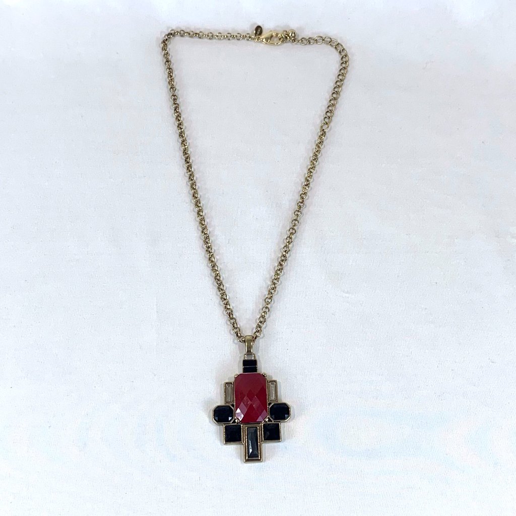 Vintage Chicos Long Jeweled Geometric Pendant Necklace 22$